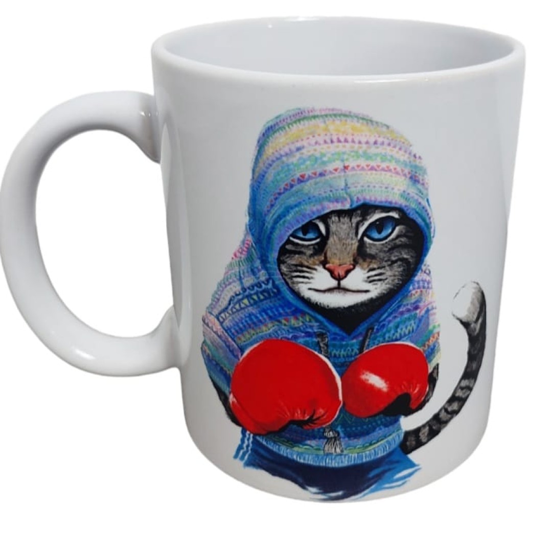 canecas  boxe  gato cinza